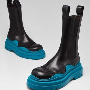 Bottega Veneta Black Leather Mid Calf Tire Boots Size 11/41.5